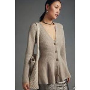 Maeve Anthropologie Wool Blend Hourglass Beige Button-Up Cardigan XXS